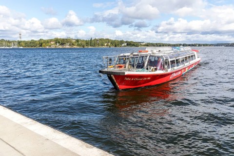 Boat on the Baltic Sea as a sightseeing tour between the islands in the city center, Stockholm,