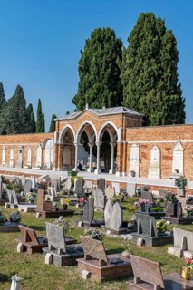 Graves in the central cemetery of Venice, cemetery island of San Michele, Venice, Italy