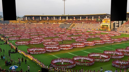 Several thousands of dancers perform traditional Jhumur dance, as they full dress rehearse on the
