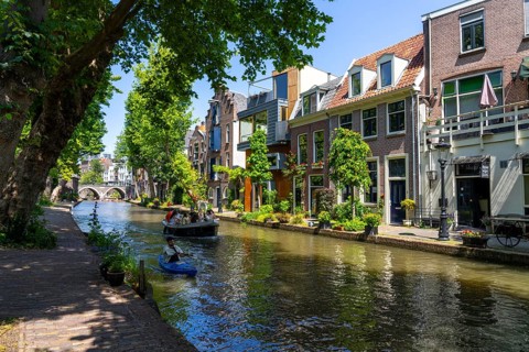 Residential buildings, living on the Oudegracht, in the southern historic centre of Utrecht,