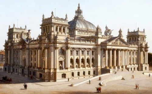 Historical illustration, West facade of the Reichstag Building in Berlin, Germany