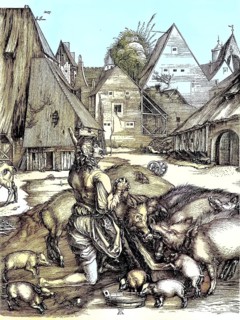 The Prodigal Son with the Pigs, after Albrecht Dürer, Historical, digitally restored reproduction