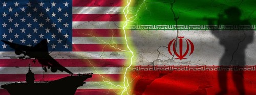 Geopolitical conflict between USA vs Iran. Political tension between Iran and the United States