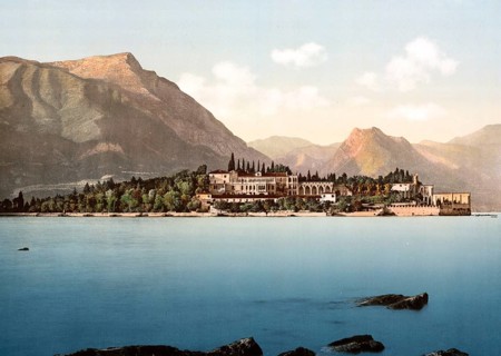 Isola di Garda, Lake Garda, Italy, Historical, digitally restored reproduction from a 19th century