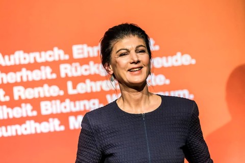Sahra Wagenecht during her election campaign speech, portrait. Election event of the party Bündnis