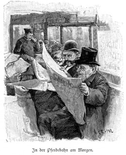 In the horse-drawn tram in the morning, Berlin, public transport in the 19th century, conductor,