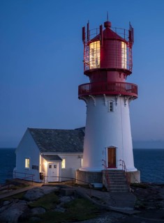Cape Lindesnes, active lighthouse at night, Lindesnes peninsula, Norway