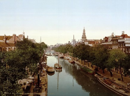 Kloveniersburgwal, one of the oldest canals, with the tower of the Zuiderkerk on the right,