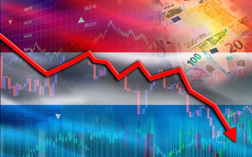 Luxembourg financial fall on economy market. Luxembourg financial crisis on economic graph