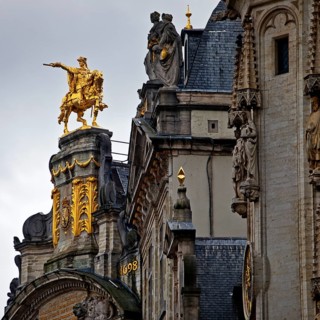 The golden horseman Charles de Lorraine on the guildhall L'Arbre d'Or, Guild of Brewers,