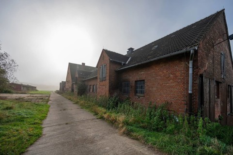 Empty cowshed of a former LPG of the former GDR, Mecklenburg-Vorpommern, Germany