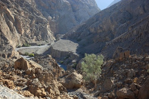 Landscape in the Jebel Harim area, in the Omani enclave of Musandam, Oman