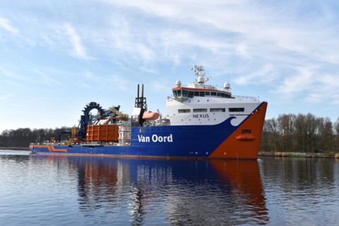 Cable carrier, ship, special ship Nexus travelling through the Kiel Canal, Kiel Canal,