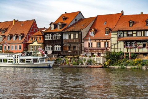 Little Venice, former fishermen's and boatmen's houses on the Regnitz, old town centre of Bamberg,