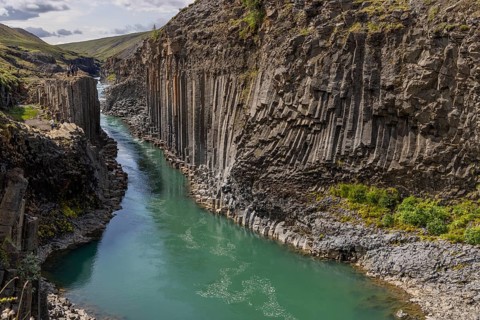 Studlagil Canyon, basalt columns. largest basalt column collection in Iceland, in the east of