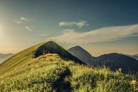 Hiking tour on the Hönig mountain in the Lechtal valley near Berwang in Tyrol, Austria