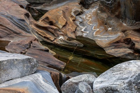 Rocks, rock structures, Verzasca River, near Lavertezzo, Verzasca Valley, Valle Verzasca, Canton