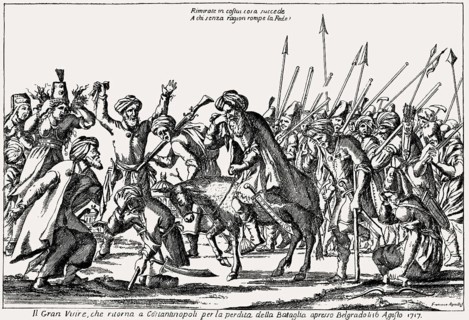 The surrender of Turkish troops to Austrian general Eugene of Savoy, 1663-1736, after the Siege of