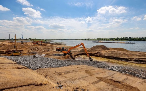 Dinslaken, Voerde, North Rhine-Westphalia, Germany, Emscher estuary into the Rhine. Construction