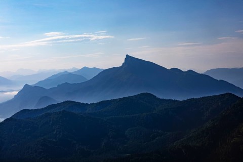Mountain silhouette, view from Schober to Schafberg, Osterhorn group, Salzkammergut, Salzburg