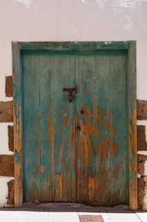 Old wooden door in the historic centre of Agüimes, Gran Canaria, Canary Islands, Spain
