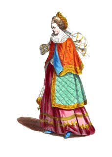 Historical clothing, fashion through the ages, clothing of a noble lady from Hungary, around 1626,