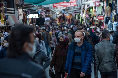 Istanbul, Turkey. November 28th 2020 Shoppers wearing face masks in a crowded Bazaar on the