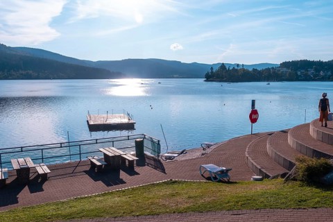 Summer recreation area at Lake Schluch in the Black Forest in Germany