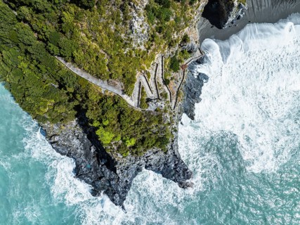 Top Down over Crawford Beach Marinella from a drone, San Nicola Arcella, Cosenza, Calabria, Italy