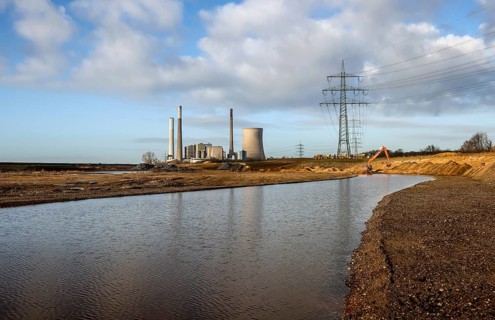 Dinslaken, North Rhine-Westphalia, Germany, New Emscher estuary into the Rhine. Construction site