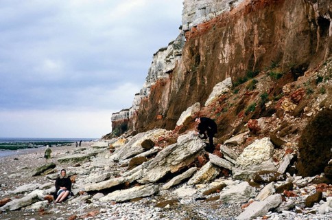 Collapsing cliffs and beach Hunstanton, Norfolk, England 1966