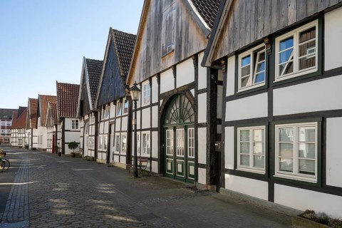 Half-timbered houses in the old town centre, Rheda, Rheda-Wiedenbrück, Westphalia, North
