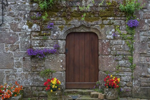 Backyard in Locronan village, Finistère department of Brittany in north-western France