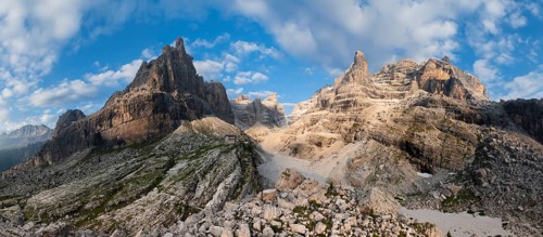 Evening at Refugio Francis Fox Tuckett, alpine panorama, aerial view, impressive mountain peaks of
