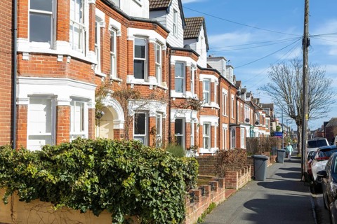 Red brick semi-detached late Victorian houses c 1887 with bay windows, Gainsborough Road,