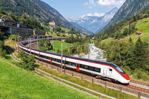 Railway passenger train type Stadler Giruno of the Swiss Federal Railways SBB on the Gotthard