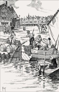 A boat loaded with wine, Place de Grève, 14th century, now Place de l'Hôtel de Ville, Paris, France