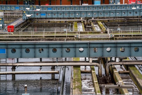 Secondary clarifier, Emschergenossenschaft wastewater treatment plant in the Weilheimer Mark in