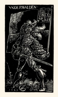 Standard bearer of Unterwalden, white-line woodcut by Urs Graf, 1521, facsimile of the 19th century