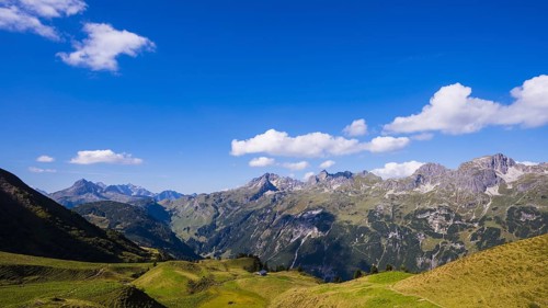 Mountain range with the three Schafalpenkoepfe, Allgaeuer Alps, Allgaeu, Bavaria, Germany