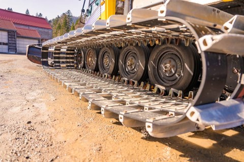 Close-up of snow groomer chains on unpaved terrain, Hochgrat Mountains, Allgäu Alps, Oberreute,