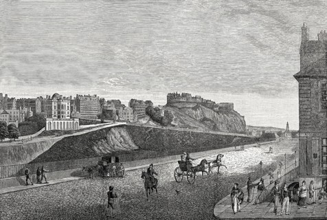 View of the Castle, Ramsay Gargens, Bank of Scotland and Eastern Mould from Pinces Street,