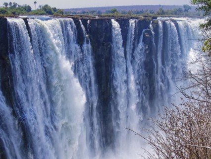 The Victoria Falls, Victoria Falls, a wide waterfall of the Zambezi River on the border of Zambia