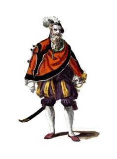 Historical clothing, fashion over the course of time, clothing of a Swiss magistrate in 1577,
