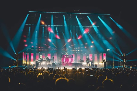 Neil Tennant (singer) and Chris Lowe (keyboarder) of the Pet Shop Boys live on Dreamworld: The