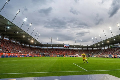LUBIN, POLAND - JULY 23, 2023: Football match Polish PKO Ekstraklasa between KGHM Zaglebie Lubin vs