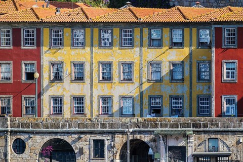 View of Portuguese traditional colorful houses in Porto city, Portugal