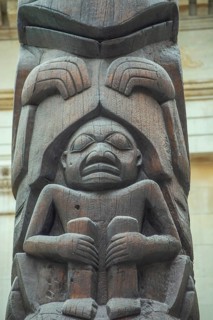 Wooden figure, detail of totem pole from 1850 in British Columbia, Canada in British Museum,