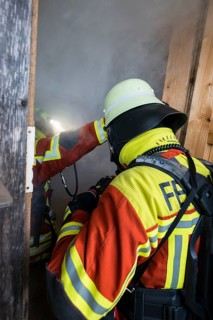 Fire brigade operation at a house fire, St Peter, Southern Black Forest, Black Forest,