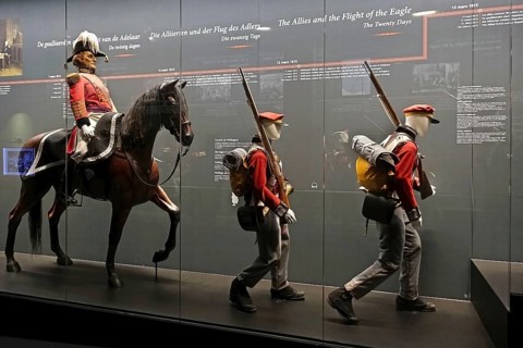 Diorama showing British uniforms in the Waterloo Memorial 1815, battlefield museum about the last